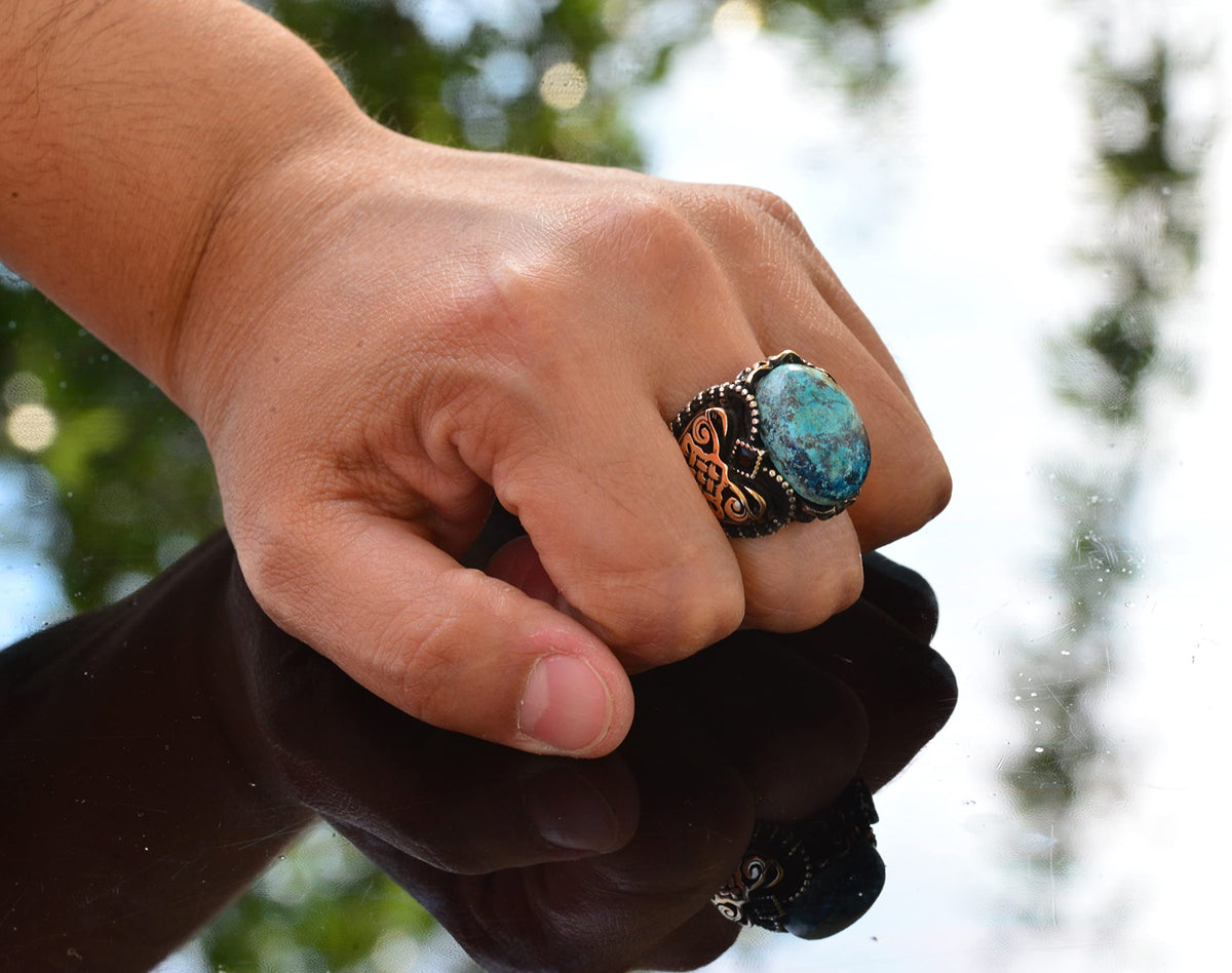 Men's Green Turquoise Stone Ring — 5