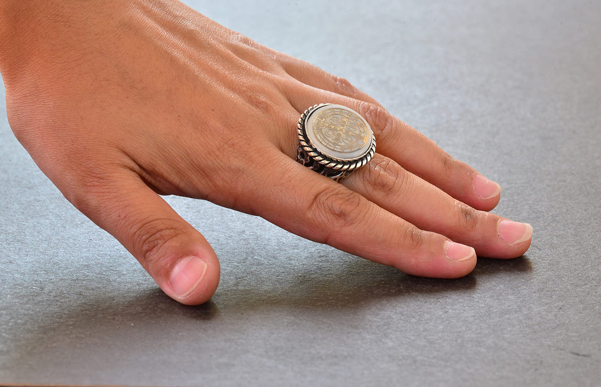 KAMBO 925 Sterling Silver Ring - Seal Men's Ring - Symbol Ring (Saint Benedict) — 8