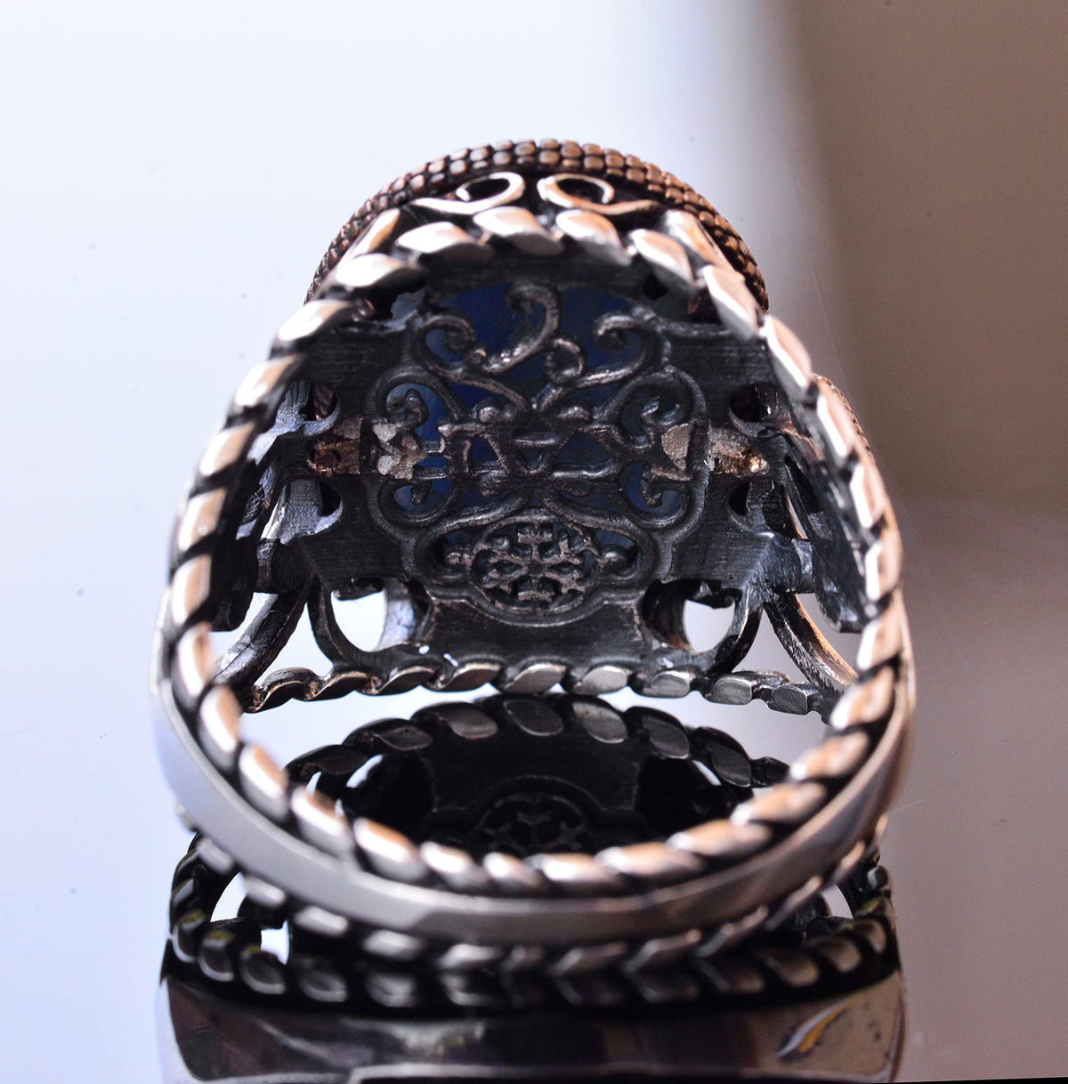 925 Sterling Silver Men's Ring with Natural Stone - Handmade Elegance (Kyanite Stone) — 5