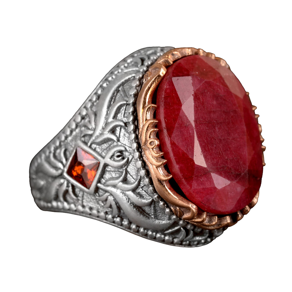 925 Sterling Silver Men's Ring, Natural Ruby Stone Ring