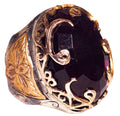 925 Sterling Silver Men's Ring - Artificial Amethyst Stone, Fine Gold Detail
