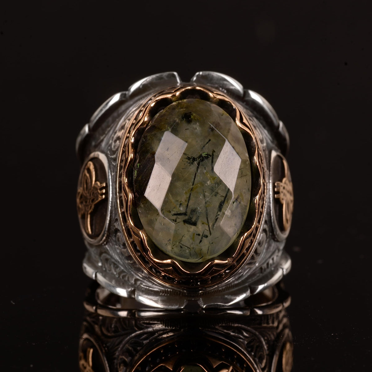 Natural Jade Prehnite Stone Ring, 925 Sterling Silver, Handmade Ottoman Ring — 2