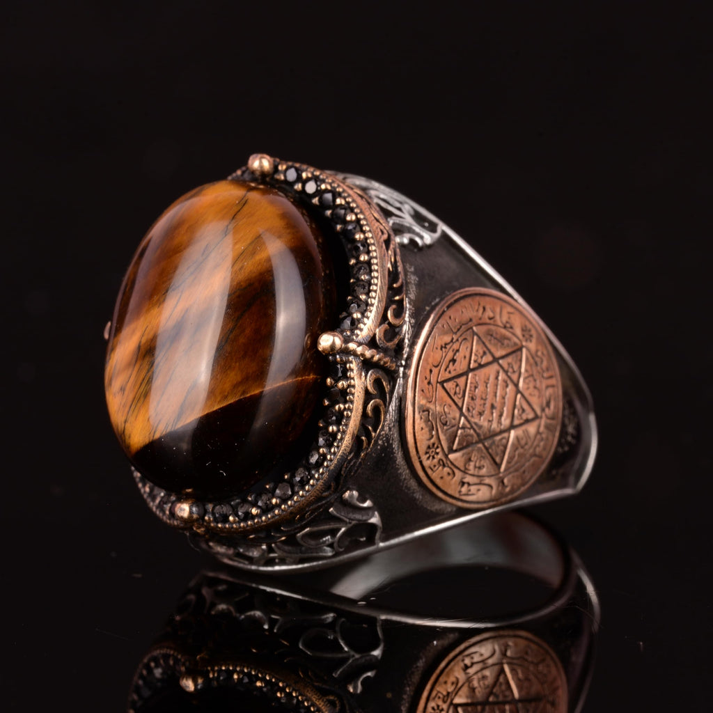 Handmade Natural Tiger Eye Stone Ring - 925 Sterling Silver Men's Jewelry — 5