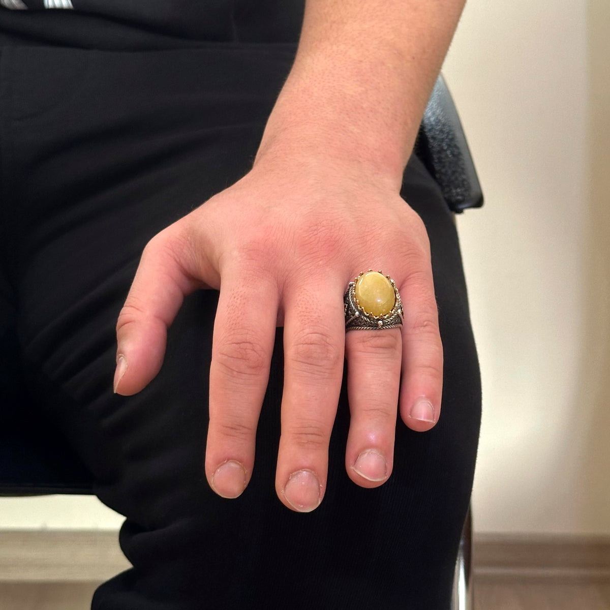 Natural Yellow Agate Stone Ring (Model-2) — 3