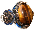 KAMBO Handmade 925 Sterling Silver Men's Ring with Genuine Tiger Eye Gemstone, Vintage Lion Design, Gold Plated Statemen