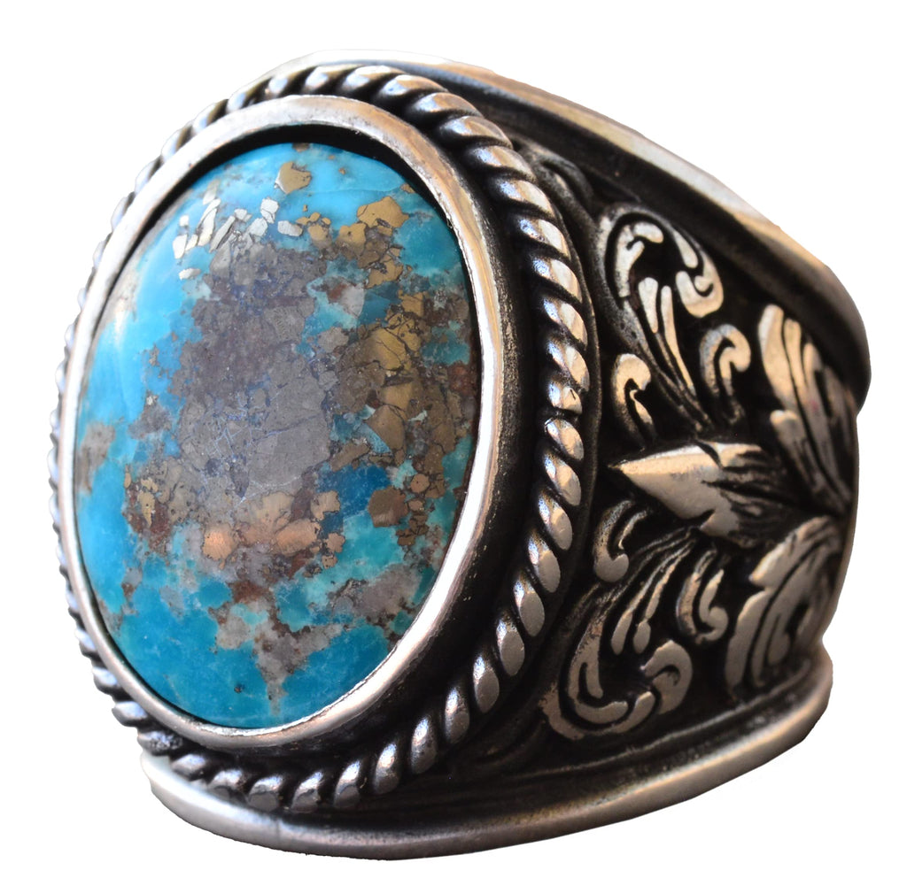 Natural Arizona Turquoise Stone Ring - Silver Men's Ring (Model-5)