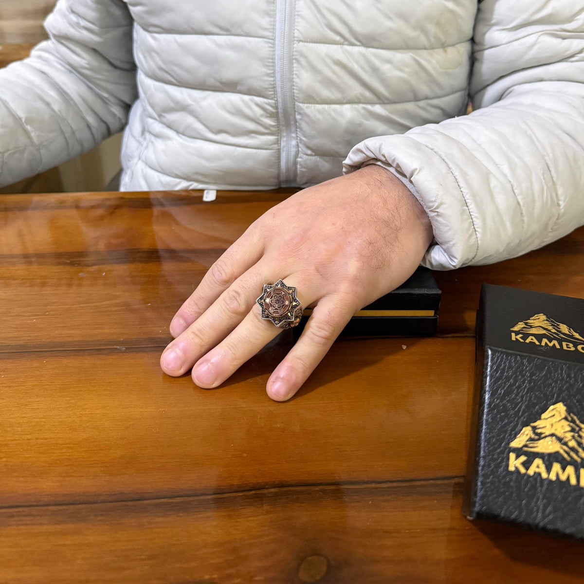 KAMBO Star Shaped Metatron Cube Men's Ring – Bronze Detailed 925 Sterling Silver Ring – Handmade Symbolic Large Statement Ring — 3