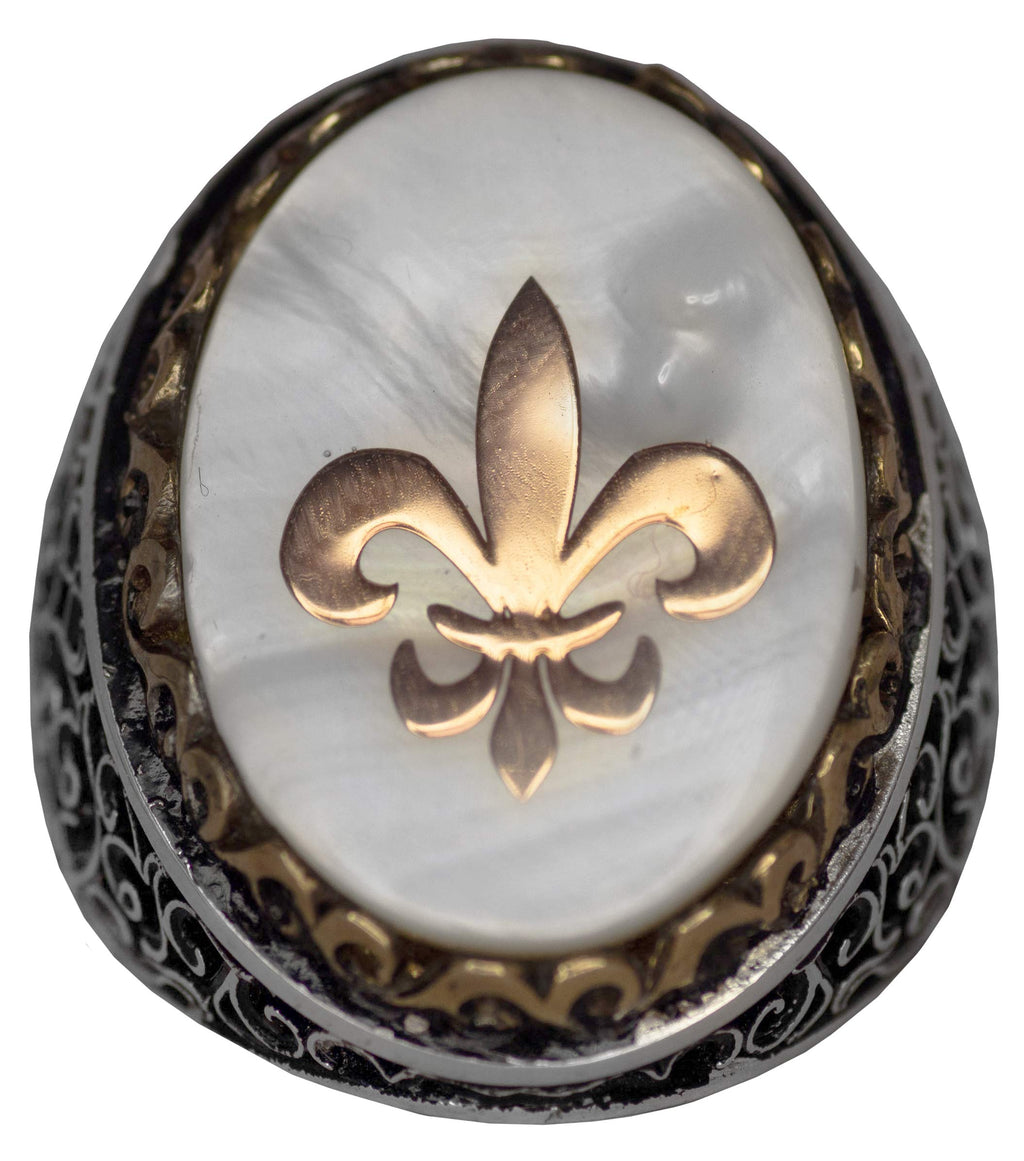 Noble and Symbolic Men's 925 Sterling Silver Ring - Lily Symbol, Adorned with Natural Stones — 4