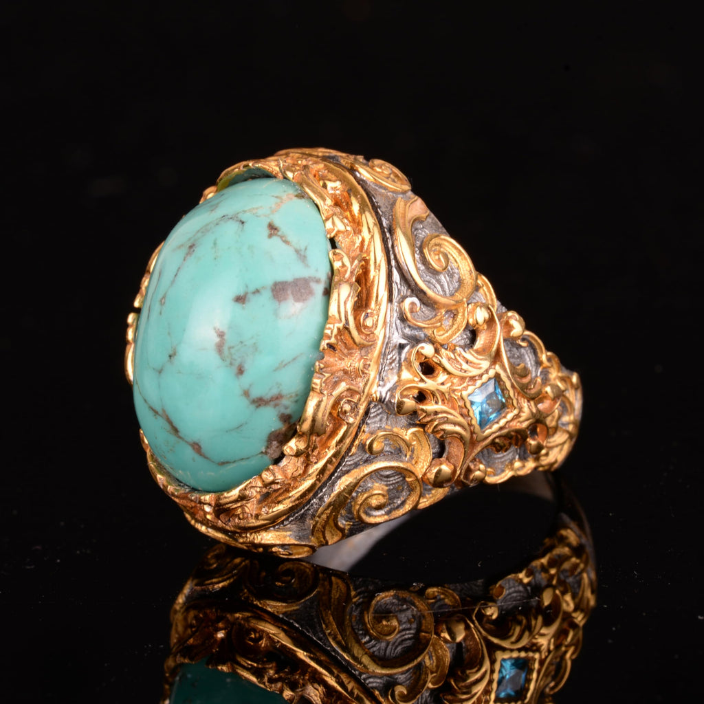 925 Sterling Silver Men's Ring Natural Arizona Turquoise Stone - Bold and Stylish Design, Suitable for Daily Wear and Special Events — 5