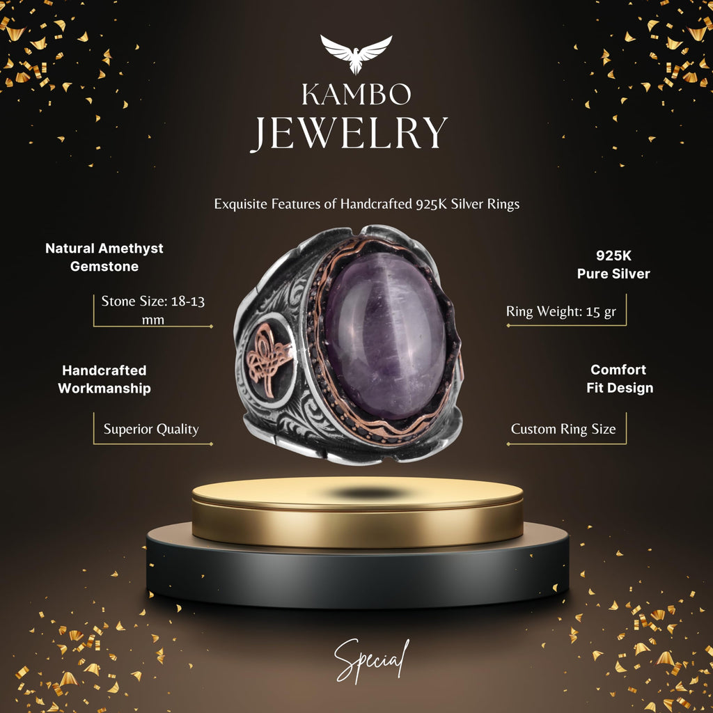 Ottoman Tughra Natural Amethyst Stone Ring — 2