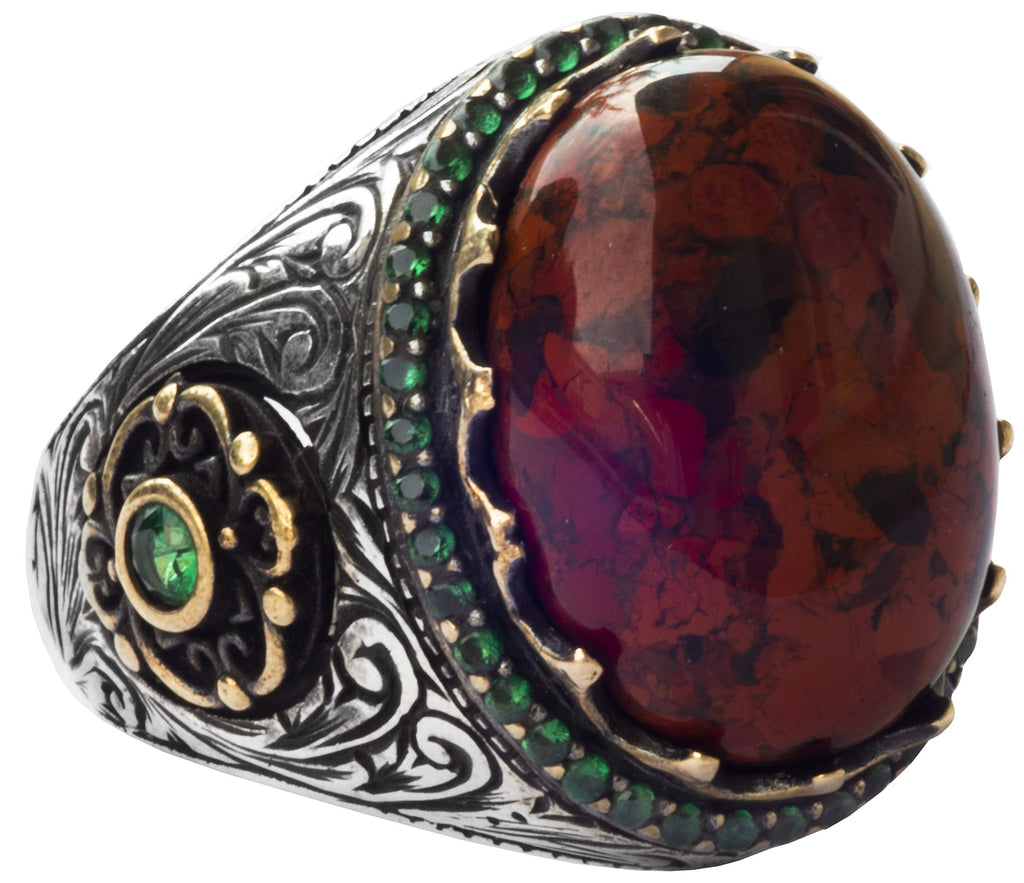 Handmade Silver Men's Ring - Natural Bloodstone