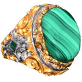 Natural Malachite Stone, 925 Sterling Silver Big Ring, Malachite Ring, Gold Plated
