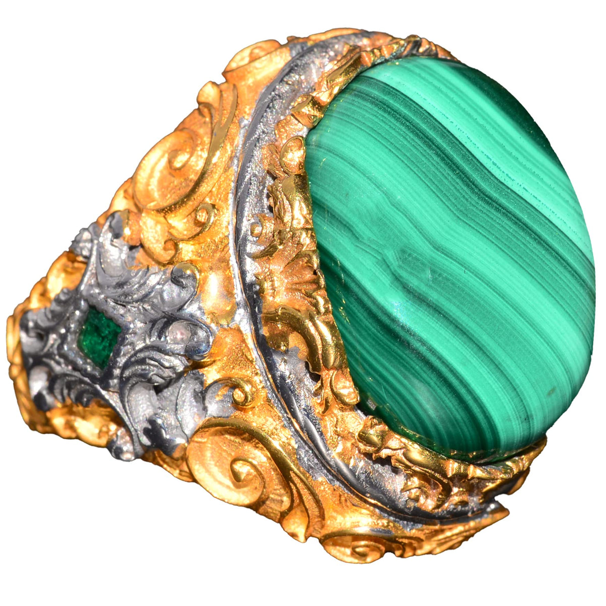 Natural Malachite Stone, 925 Sterling Silver Big Ring, Malachite Ring, Gold Plated