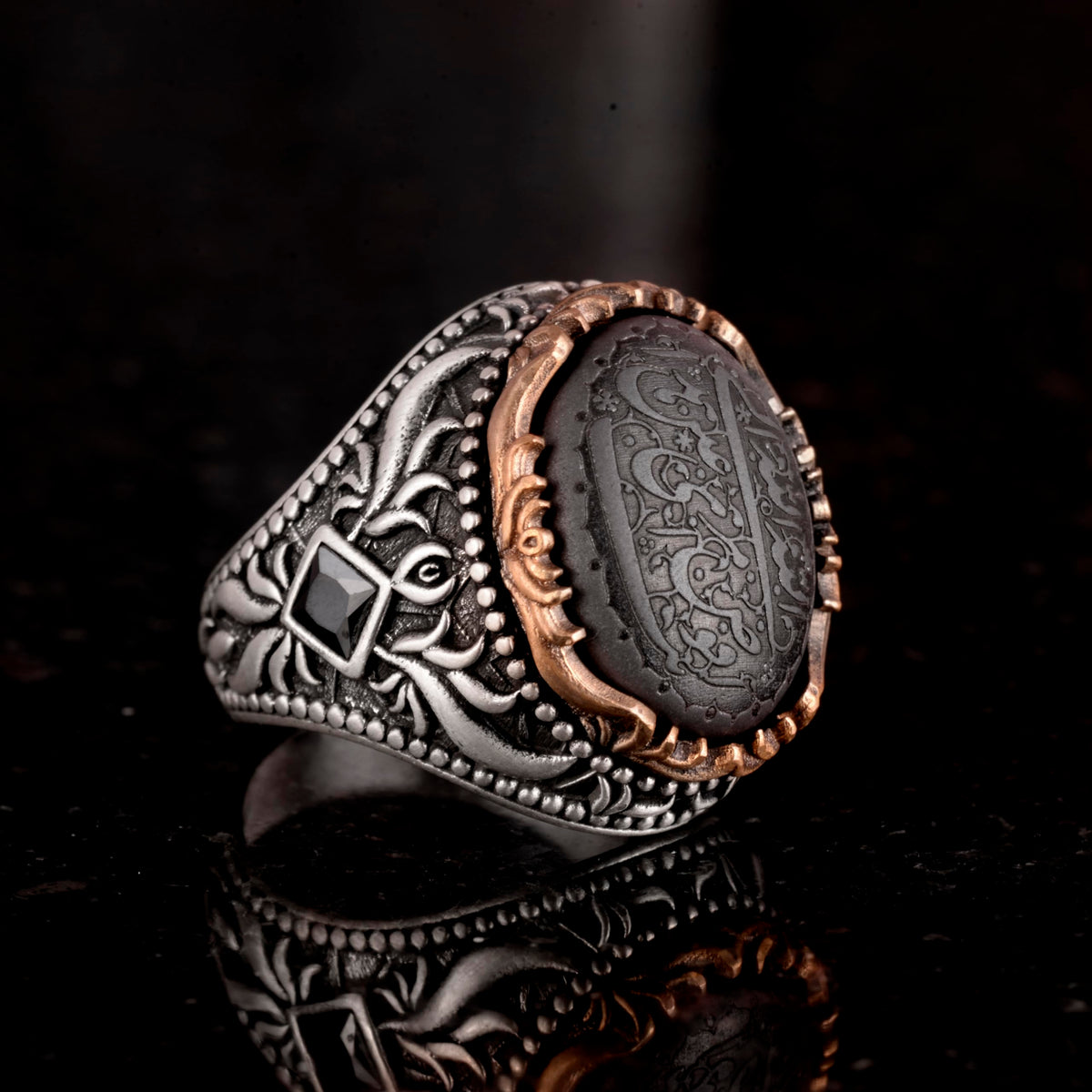 Natural Hematite Stone Ring, Islamic Ring, 925 Sterling Silver Ring — 4