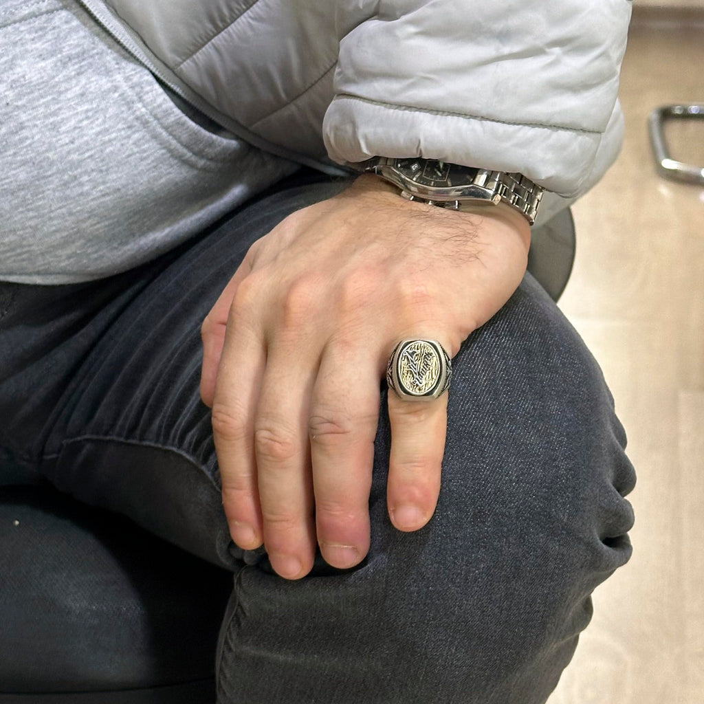 KAMBO Personalized Monogram Ring Handmade 925 Sterling Silver Men's Modern Statement Band Custom Engraved Jewelry Gift f