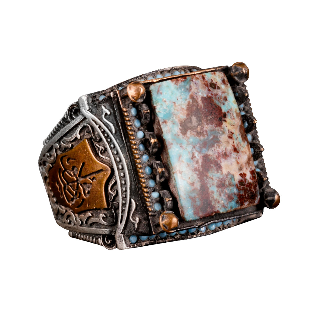 925 Sterling Silver Men's Ring, Real Arizona Turquoise Natural Stone Ring