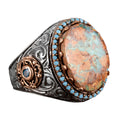 Handmade Natural Arizona Turquoise Stone Ring, 925 Sterling Silver, Sultan Ring