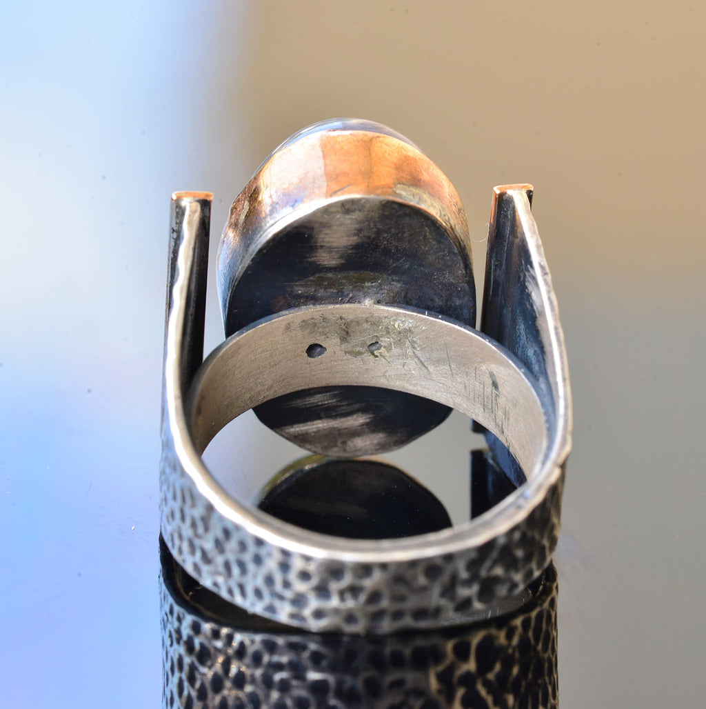 Natural Amethyst Stone Hammer Tattoo Watch Men's Silver Ring - 925 Sterling Silver — 8