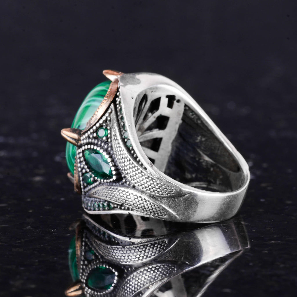 Natural Malachite Stone Ring - 925 Sterling Silver Handmade Ring — 7