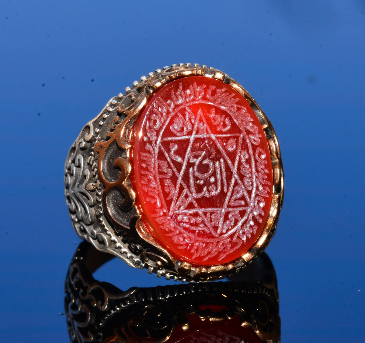 Silver Men's Ring, Natural Black Onyx Stone, King Solomon's Seal Ring, Handmade Jewelry (Model-2) — 2
