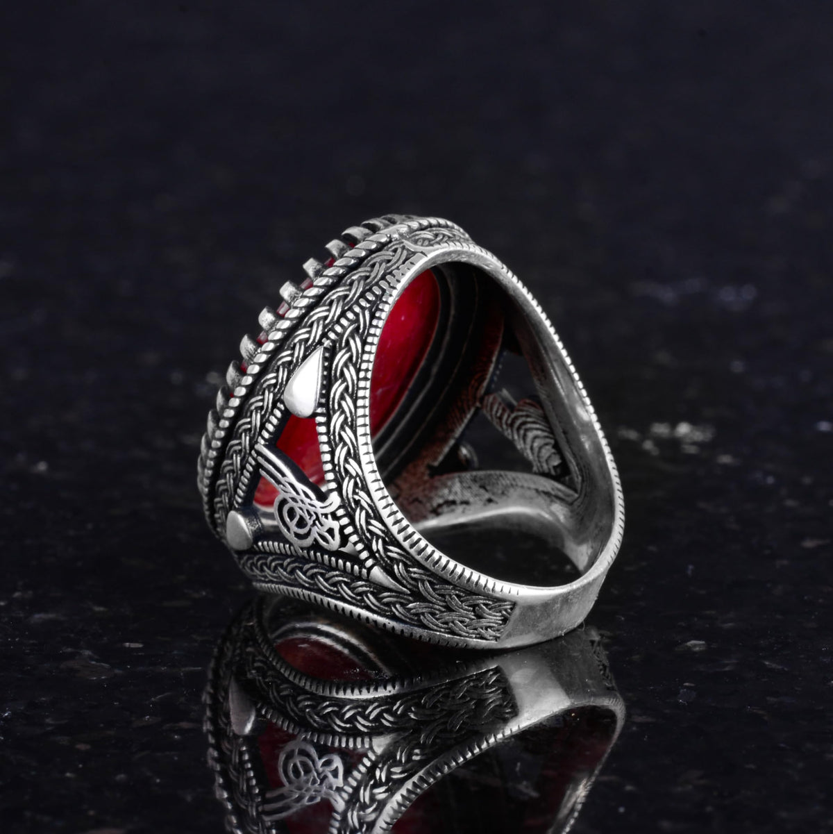 Natural Ruby Stone Ring - Ottoman Tugra Pattern - 925 Sterling Silver Ring — 6