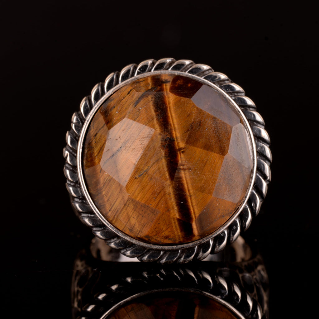 Natural Tiger's Eye Stone Ring - 925 Sterling Silver — 5