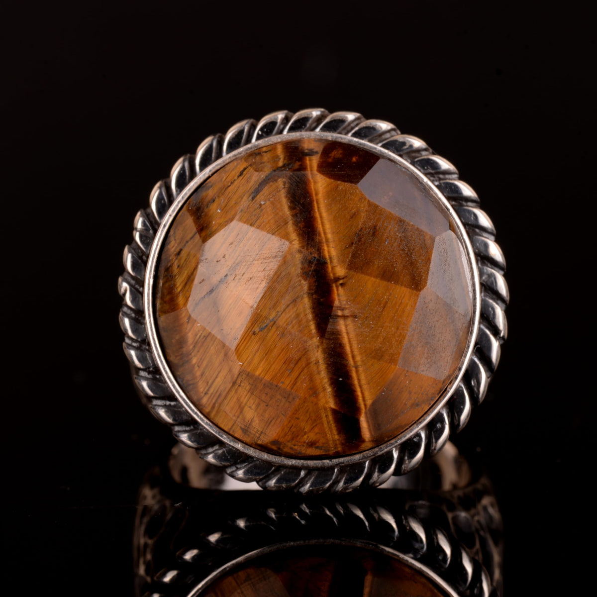 Natural Tiger's Eye Stone Ring - 925 Sterling Silver — 5