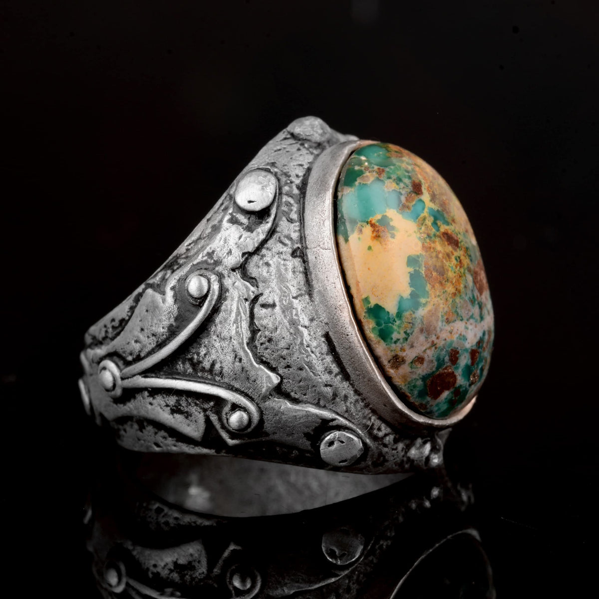 KAMBO Handmade Natural Arizona Turquoise Men's Ring in 925 Sterling Silver - Vintage Style-1 Statement Jewelry, Birthday