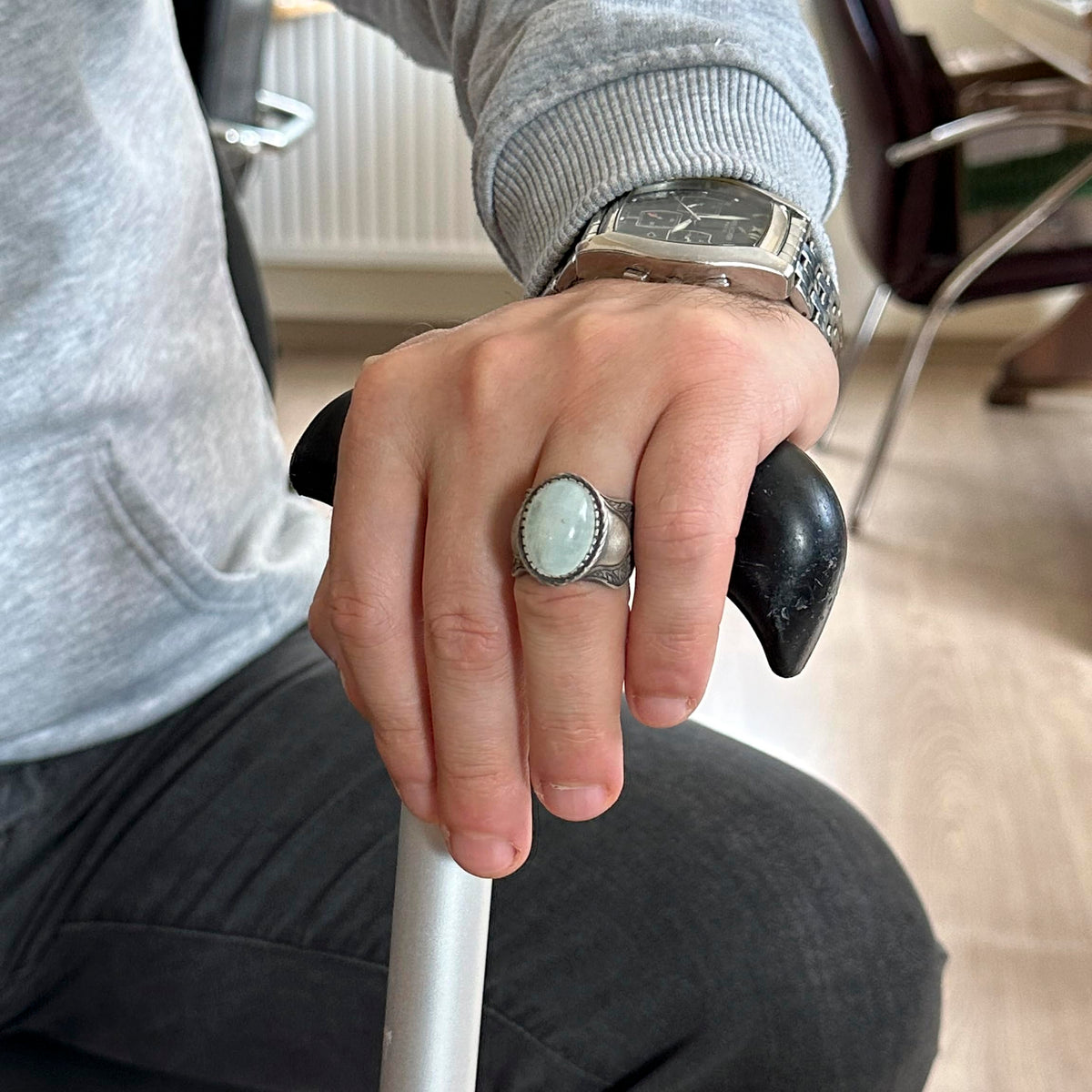 Natural Stone Ring, 925 Sterling Silver Ring (Moonstone) — 3
