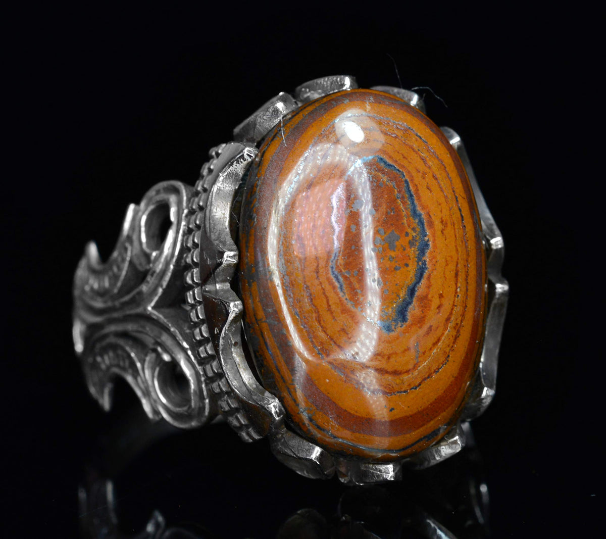 925 Sterling Silver Men's Ring with Natural Iron and Tiger Eye Stone — 2