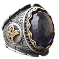 Handcrafted 925 Sterling Silver Men's Ring, Blue Sapphire Stone - Ottoman Design