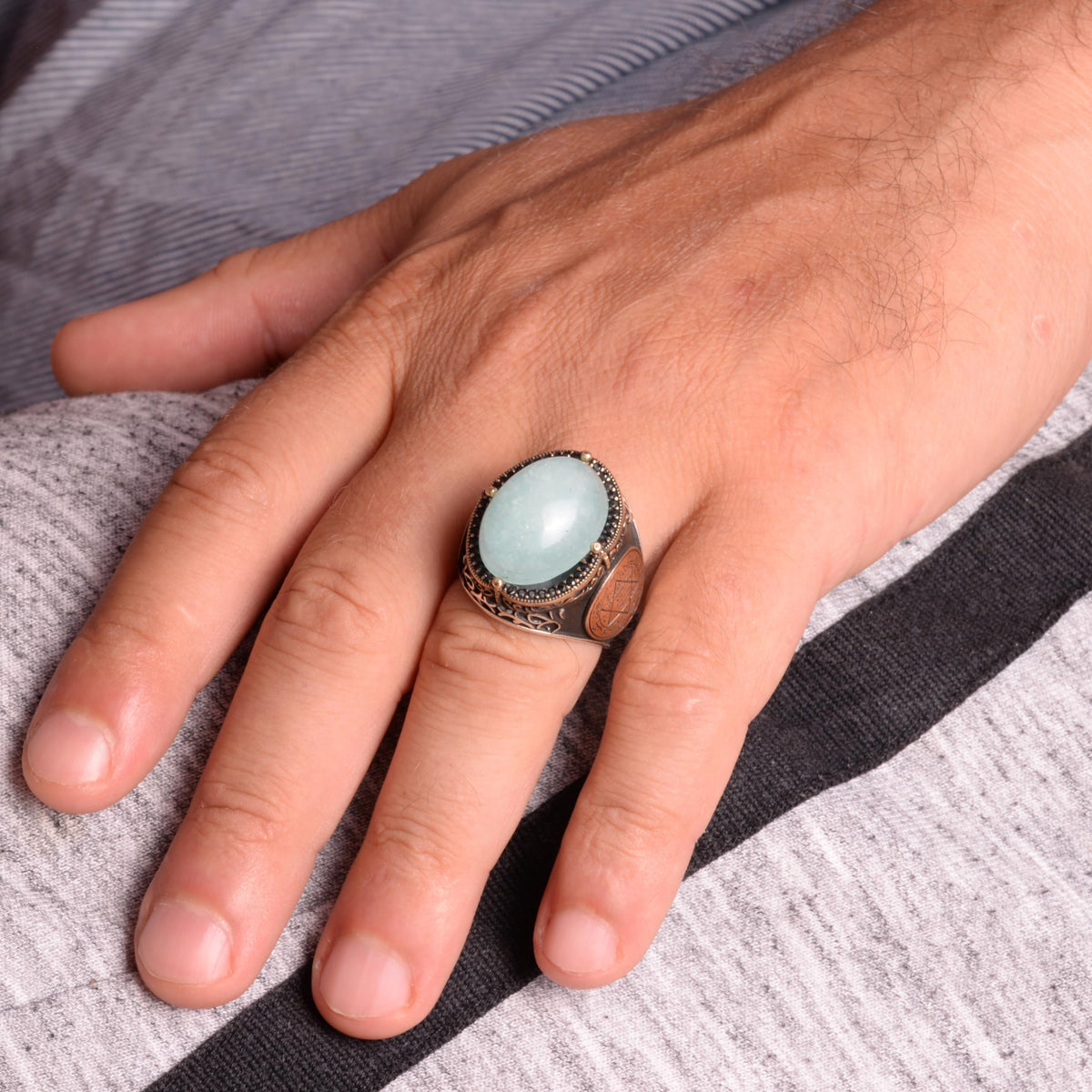 Star of David Ring, Natural Chalcedony Stone Ring, 925 Sterling Silver Ring — 4