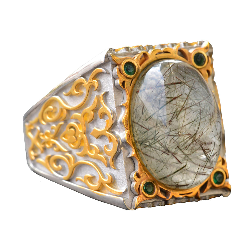 Natural Rutilated Quartz Stone Ring, 925 Sterling Silver