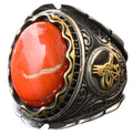 KAMBO Handmade Genuine Natural Bloodstone Ring 11.15 Carat, 925 Sterling Silver Ottoman Signet Ring, Middle Eastern Ethn