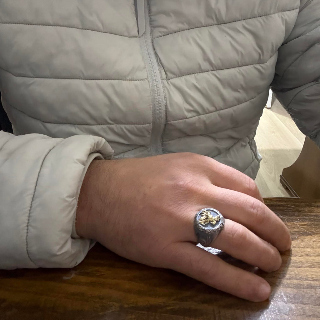 KAMBO 925 Sterling Silver St George and Dragon Men's Ring – Handmade Medieval Knight Seal Ring – Solid Silver Artisan Jewelry — 7