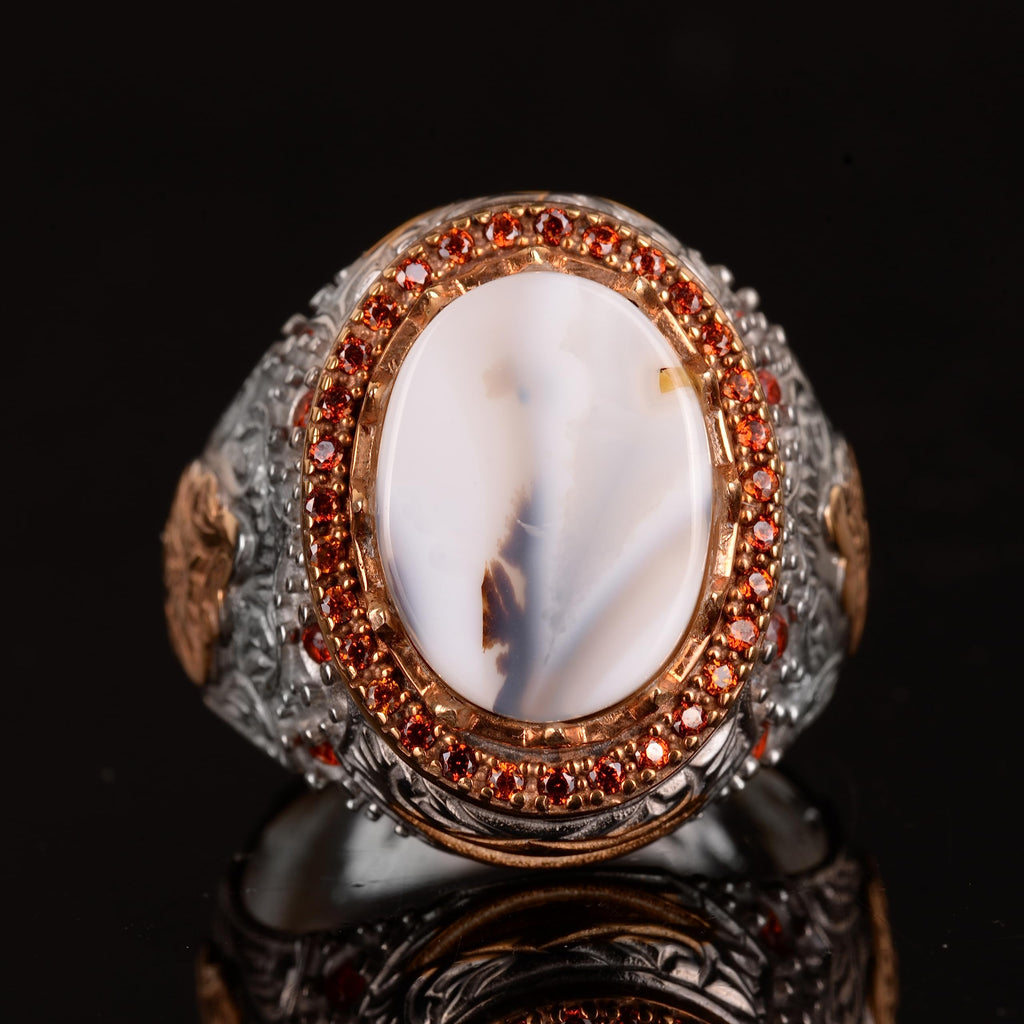 Natural Yemen Agate Stone Ring, Handcrafted 925 Sterling Silver Ring — 6