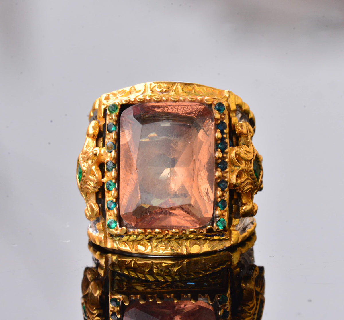 Handmade Sultanit Stone Gold Plated Silver Men's Ring - Symbol of Transformation and Mystery — 5