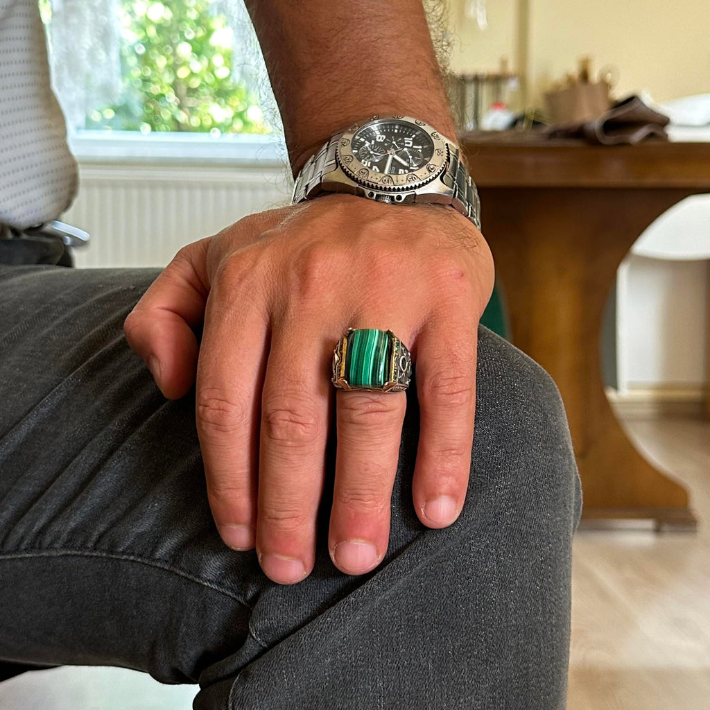 925 Sterling Silver Ring - Natural Malachite Stone Handmade Ring — 3