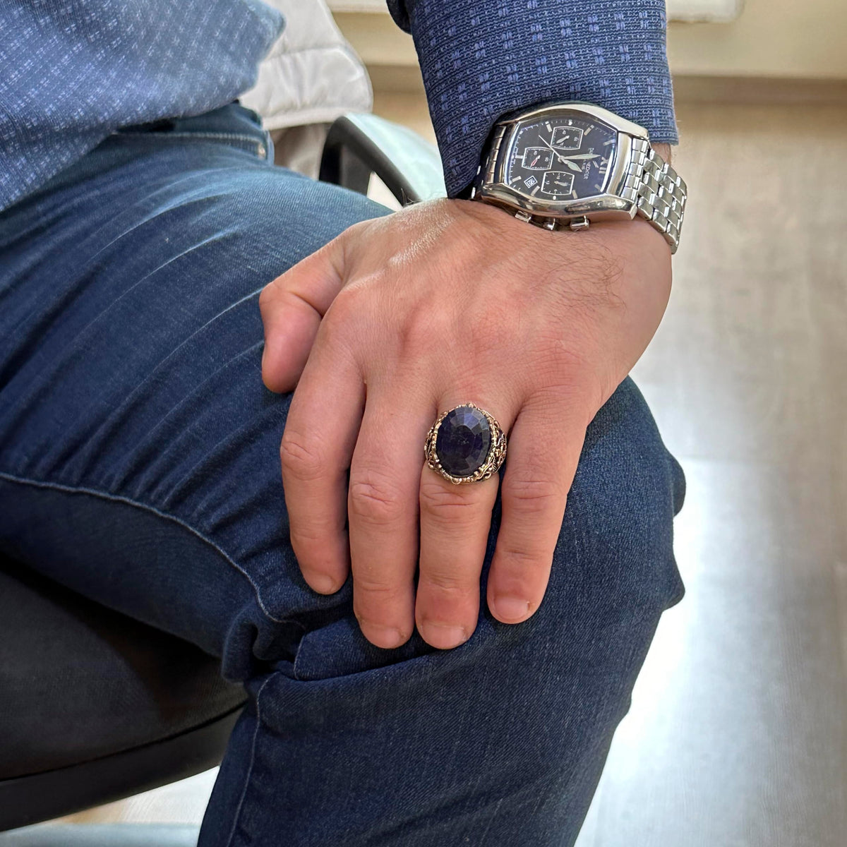 Natural Blue Sapphire Stone Ring — 3