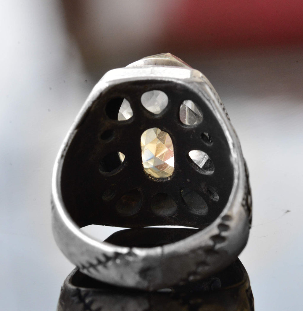 Silver Ring - Natural Oval Citrine Stone and Tulip Motif Design — 7