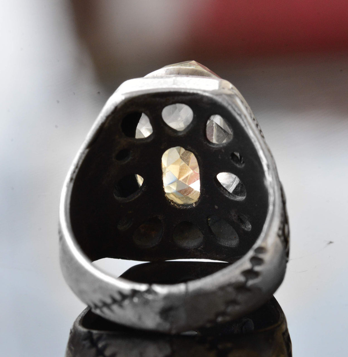 Silver Ring - Natural Oval Citrine Stone and Tulip Motif Design — 7