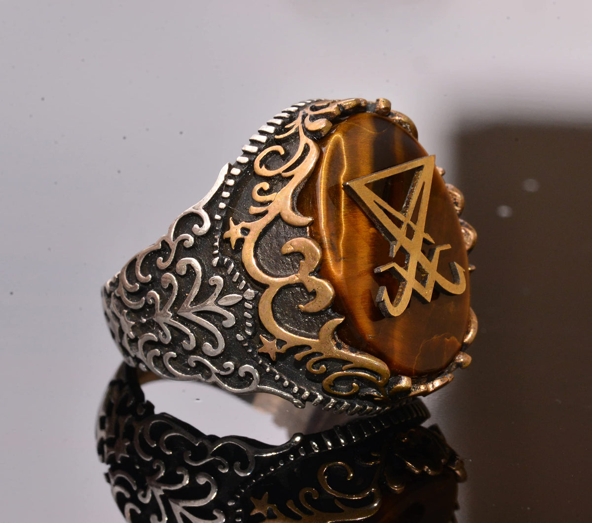 Natural Tiger's Eye Gemstone Ring - 925 Sterling Silver Ring — 4