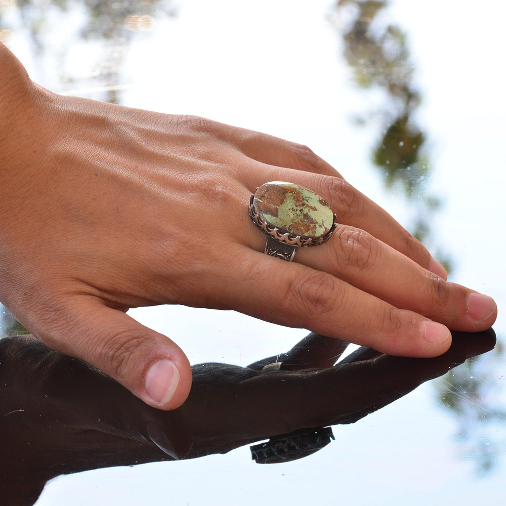 Large Ring, Natural Arizona Turquoise Stone Ring, Handmade 925 Sterling Silver Ring — 6