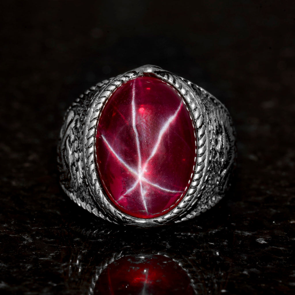 Natural Stone Men's Ring - Star Ruby, 925 Sterling Silver — 4