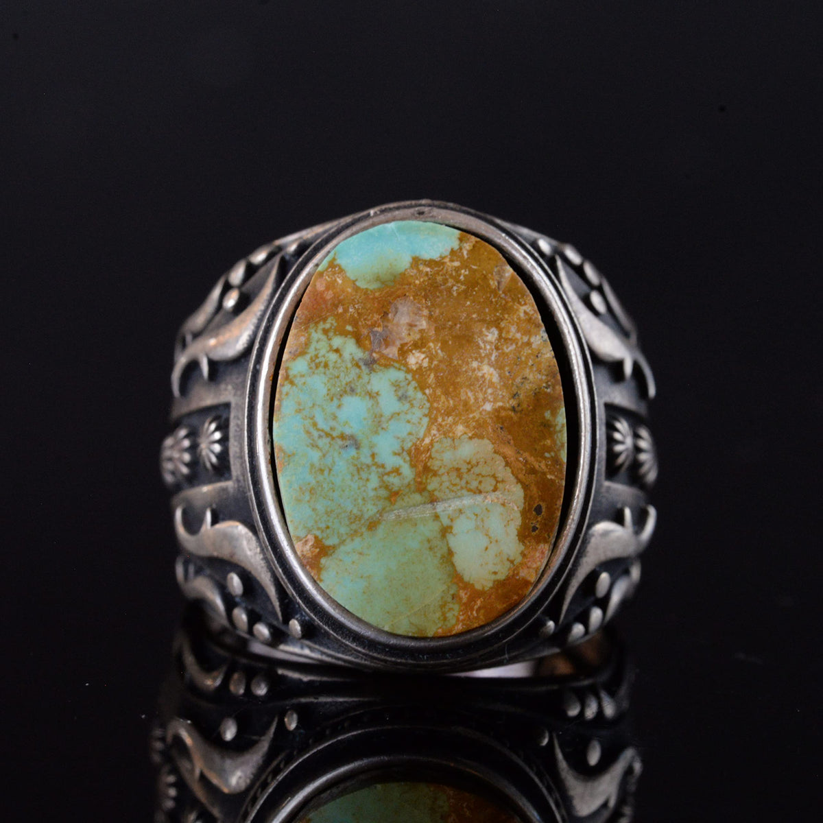 925 Sterling Silver Men's Ring with Natural Arizona Turquoise Stone - Vintage Design Handmade Jewelry — 3