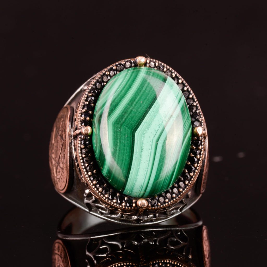 Seal of Solomon Ring, Natural Malachite Stone Ring — 4