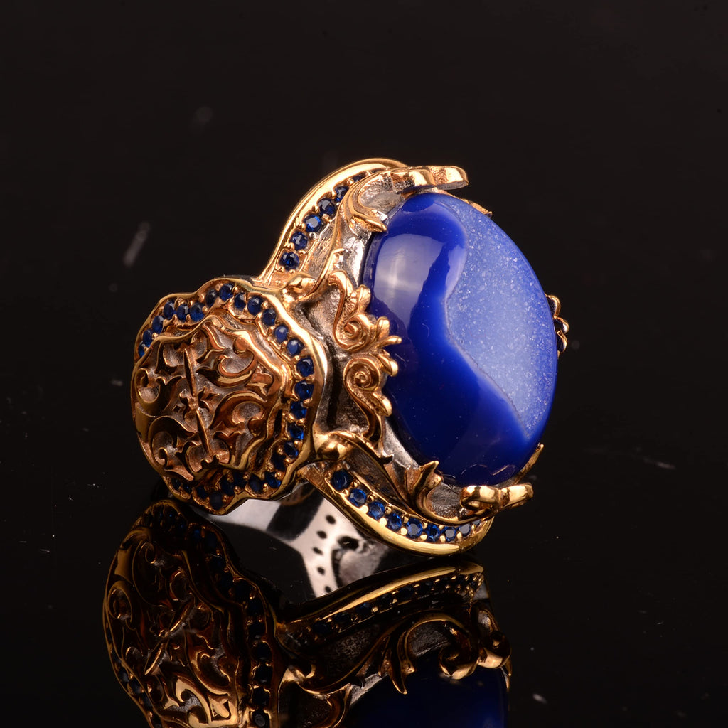 Handmade 925 Sterling Silver Ring with Dark Blue Natural Druzy Quartz — 4