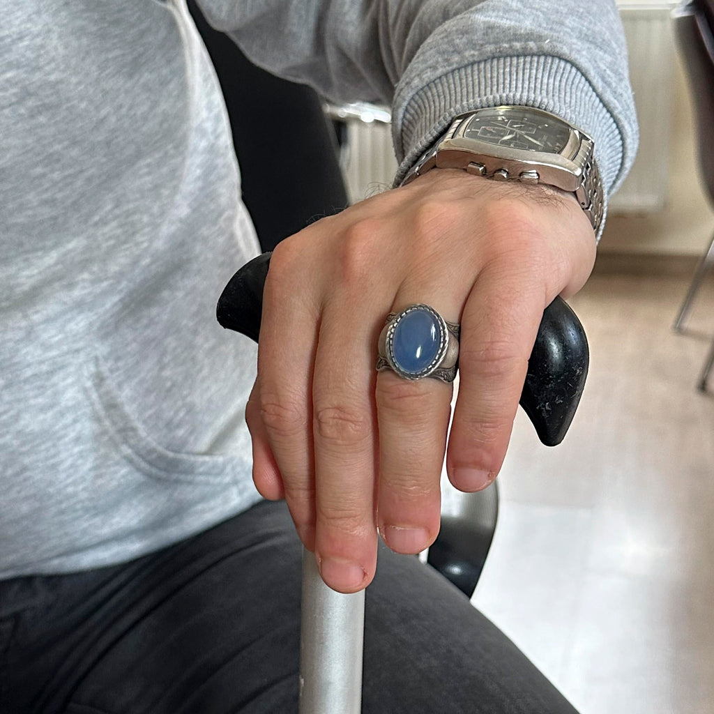 Natural Stone Ring, 925 Sterling Silver Ring, (Chalcedony) — 3
