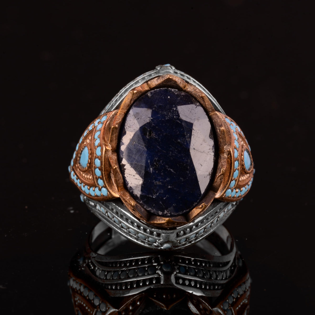 Natural Sapphire Stone Ring, 925 Sterling Silver Men's Ring (Model-2) — 6