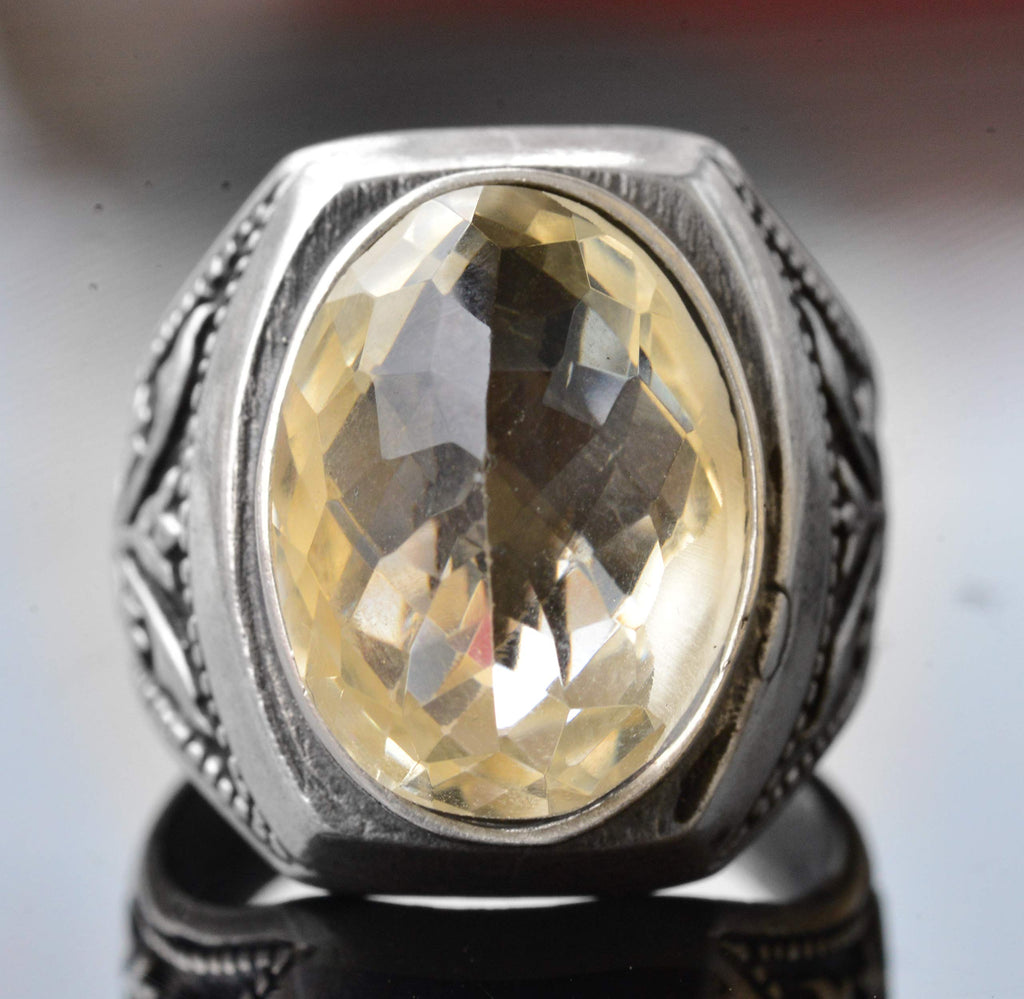 Silver Ring - Natural Oval Citrine Stone and Tulip Motif Design — 5